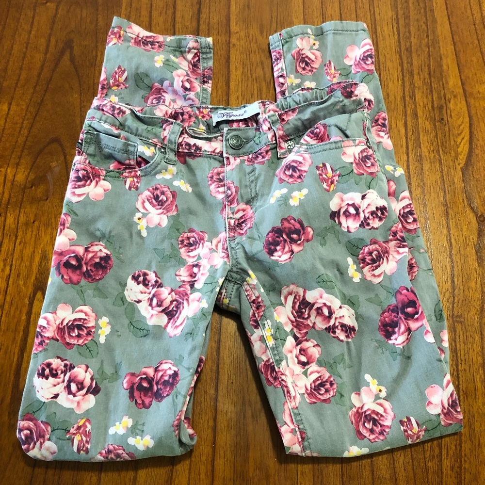 Vigoss rose print skinny jeans girls 12